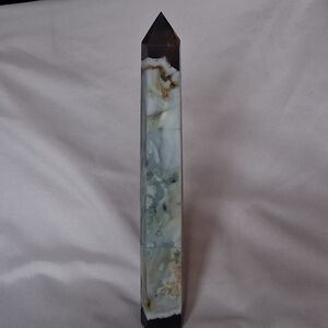 Blue Flower Agate Obelisk Tower Wand Chalcedony 9in Tall Druzy Crystal 4 Sides